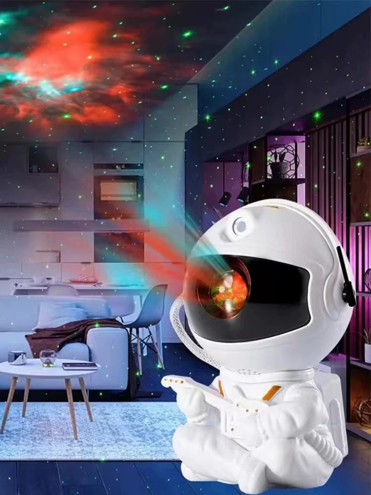 Luz de proyección de astronauta, decoración de dormitorio, luz de noche superior con guitarra de estrella, luz de atmósfera láser de estrella completa