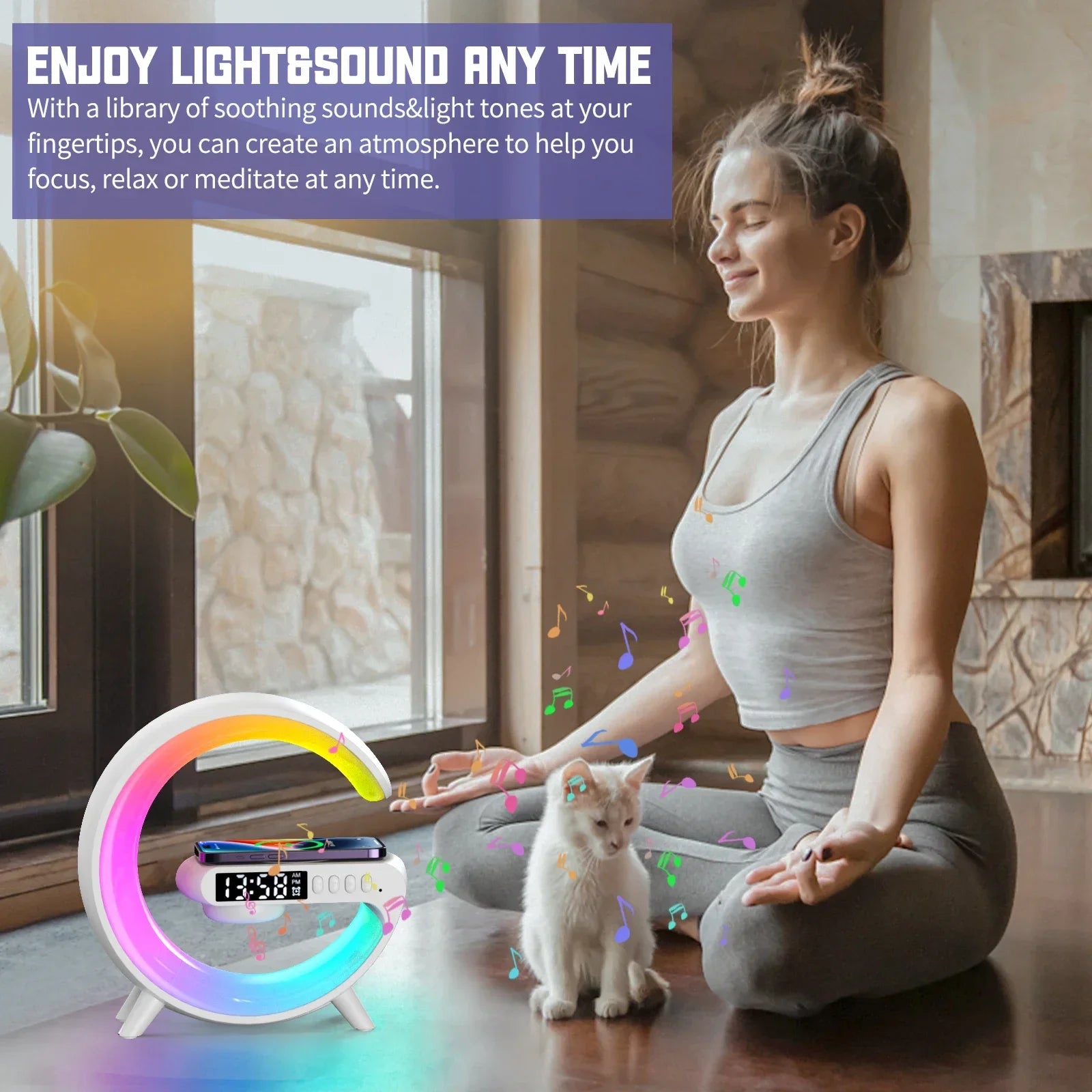 Altavoz inalámbrico Smart Wake LED Up Light Luz de noche RGB con lámpara de escritorio recargable inalámbrica de 15 W para dormitorio, sala de juegos