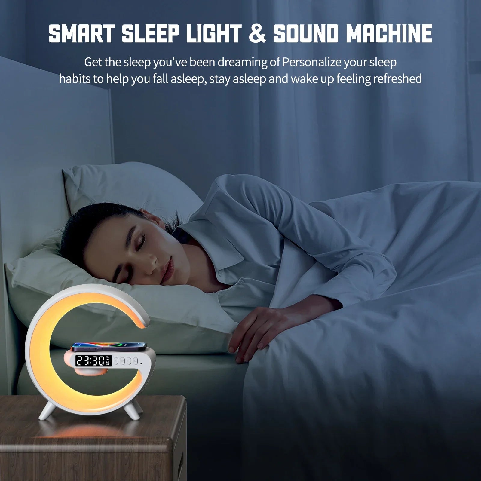 Altavoz inalámbrico Smart Wake LED Up Light Luz de noche RGB con lámpara de escritorio recargable inalámbrica de 15 W para dormitorio, sala de juegos