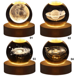 Lámpara de mesa con forma de bola de cristal LED con luz nocturna USB, decoración 3D con forma de luna, planeta y galaxia para el hogar