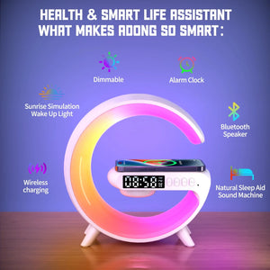 Altavoz inalámbrico Smart Wake LED Up Light Luz de noche RGB con lámpara de escritorio recargable inalámbrica de 15 W para dormitorio, sala de juegos