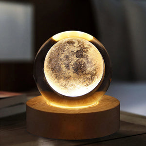 Lámpara de mesa con forma de bola de cristal LED con luz nocturna USB, decoración 3D con forma de luna, planeta y galaxia para el hogar